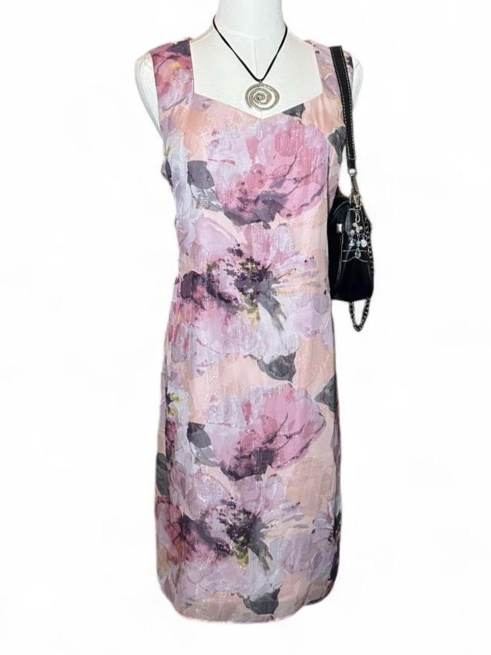 Vintage R&M Richards Pink Peach Floral Midi Dress Coquette Fairycore Cocktail